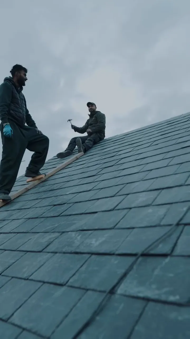 Close-up of the new natural slates on the Uppingham roof