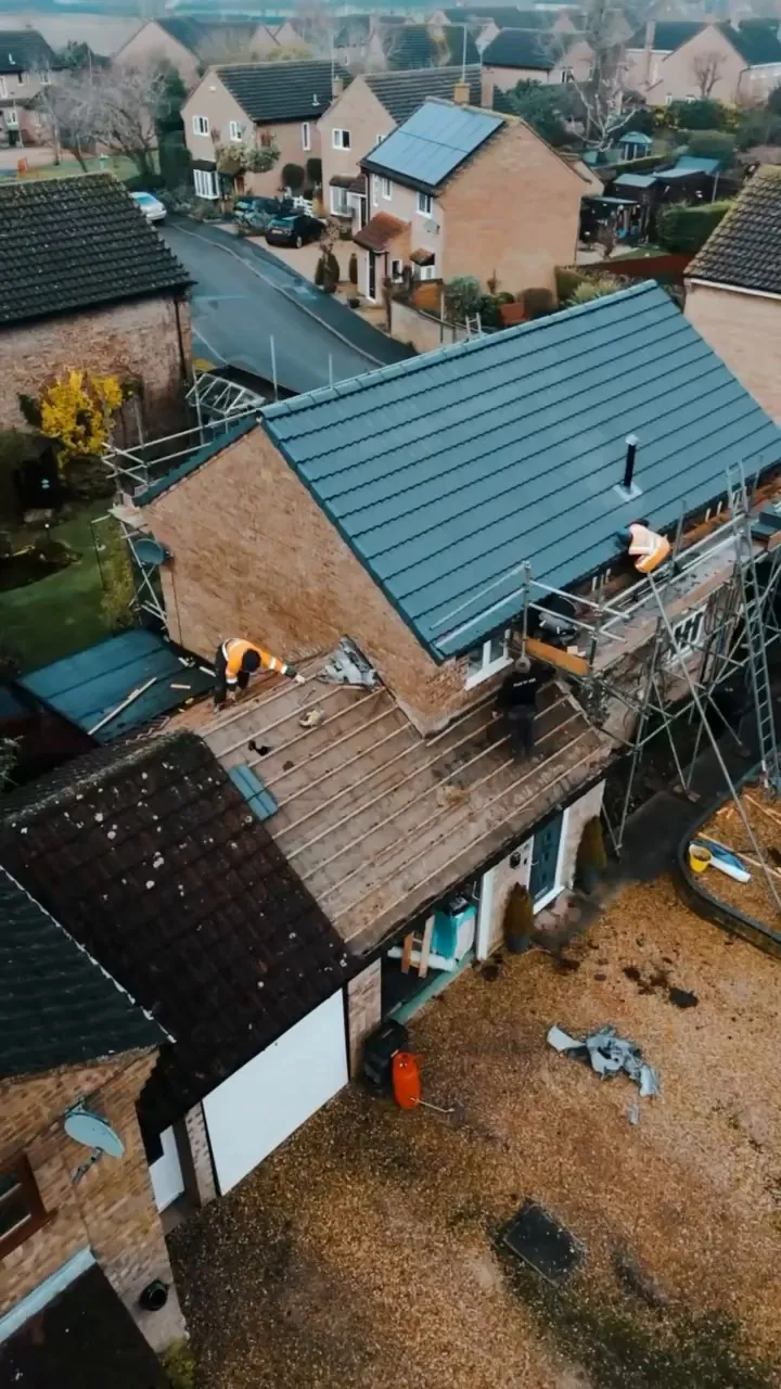 Re-roof in progress with scaffold up in Peterborough