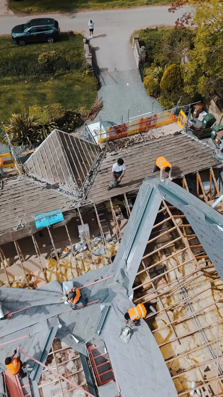 Roof stripped back to the timbers during the Stamford re-roof