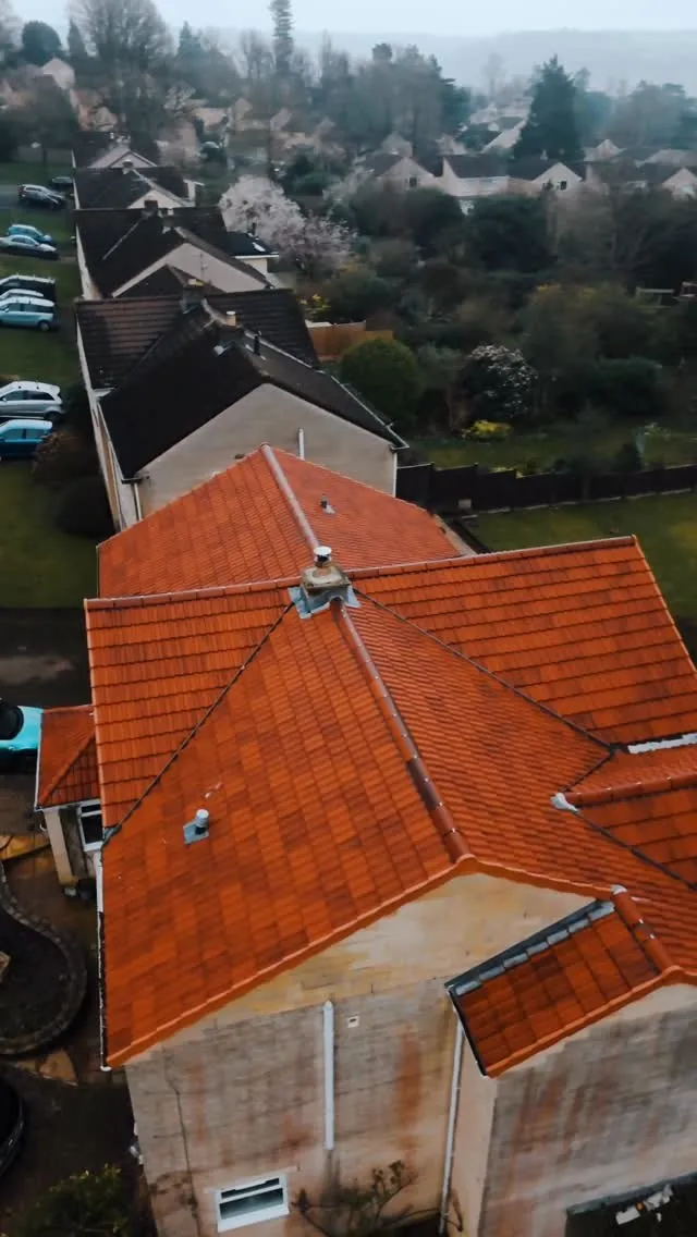 New Rustic Red tiled roof on a detached home in Bath, seen by drone